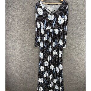 Lilbetter Dress Women M Medium Black Floral Maxi Long V-Neck Long Sleeve Casual